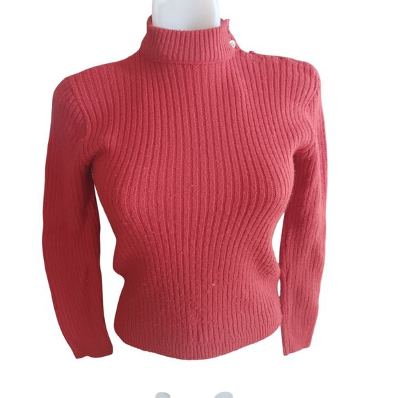 Small Vintage True Boho Red Ribbed Knit Mock Turtleneck Sweater Rust 1970's - Picture 1 of 5